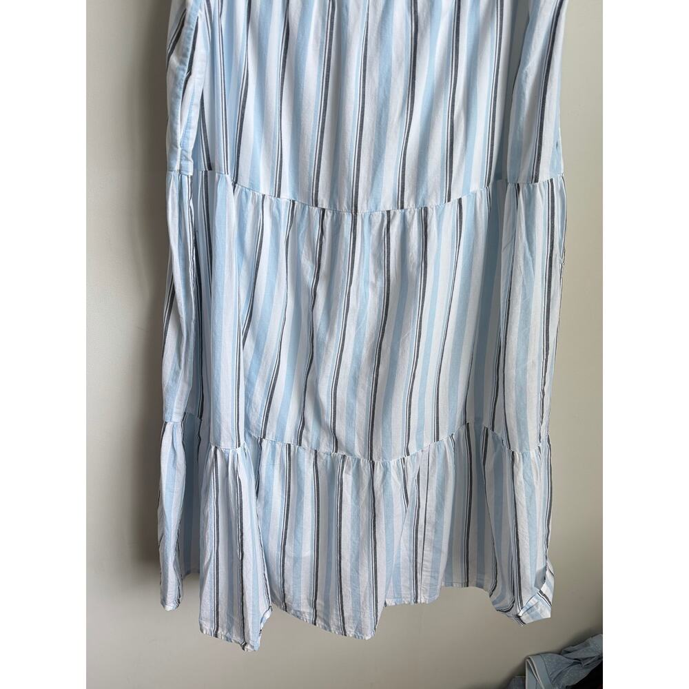 J. Crew Striped Paper-Bag Tiered A-Line Midi Skirt White Glazed Sky Antiq Large - Picture 8 of 10